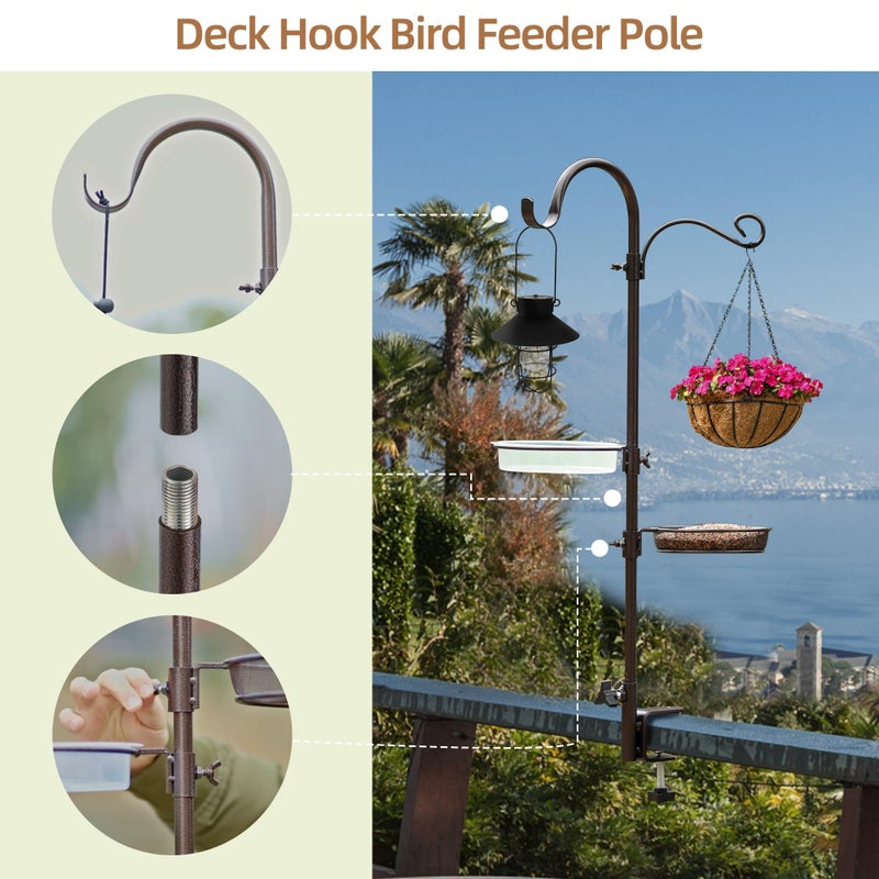 ERYTLLY Deck Hook Bird Feeder Pole Bird Feeder Porch Multi Hook Bird Feeding Station Kit Multi Feeder Hanging Kit Premium Bird Bath for Attracting Wild Birds Bird Feeder Planter Hanger - Image 2